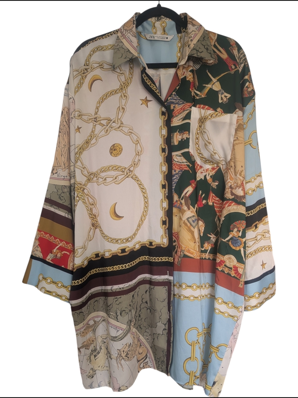 Zara Oversized Patchwork Shirt Dress Zodiac Chain Design - Medium - Picture 3 of 7